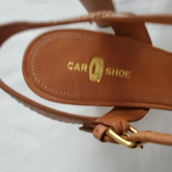 Car Shoe Studded Ankle Strap Block Heel Sandals White/Brown Women's 40/US 10 - Picture 11 of 12